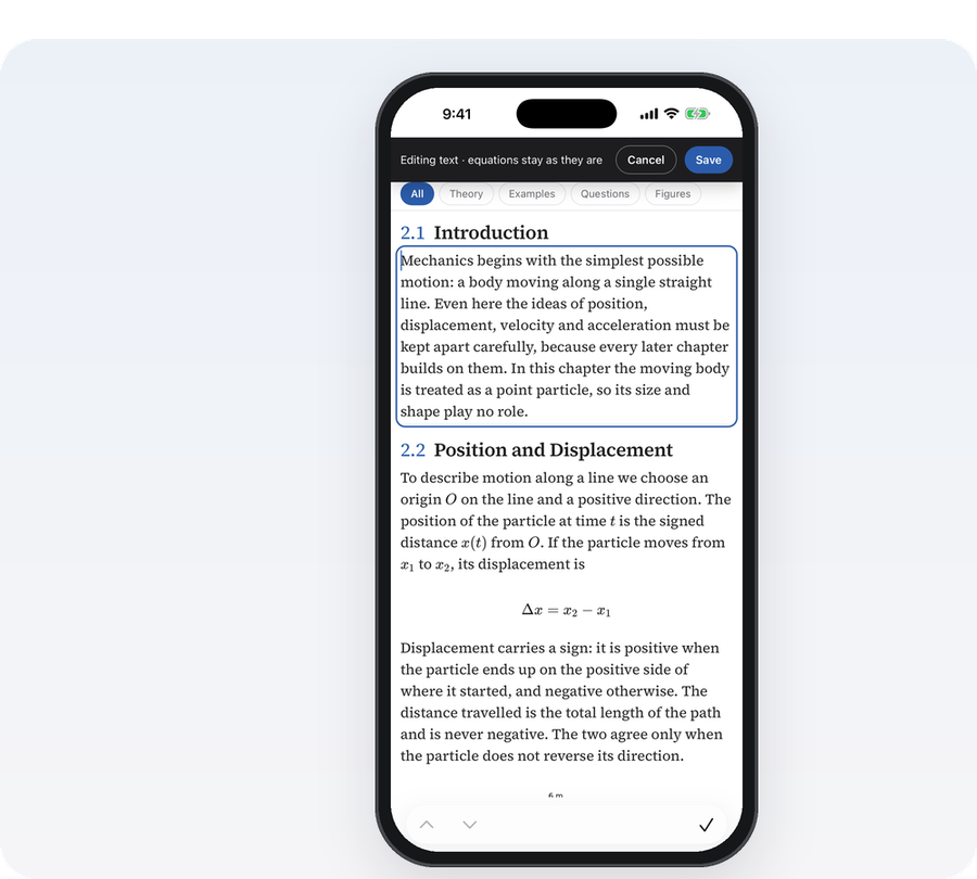 Editing a paragraph in the app
