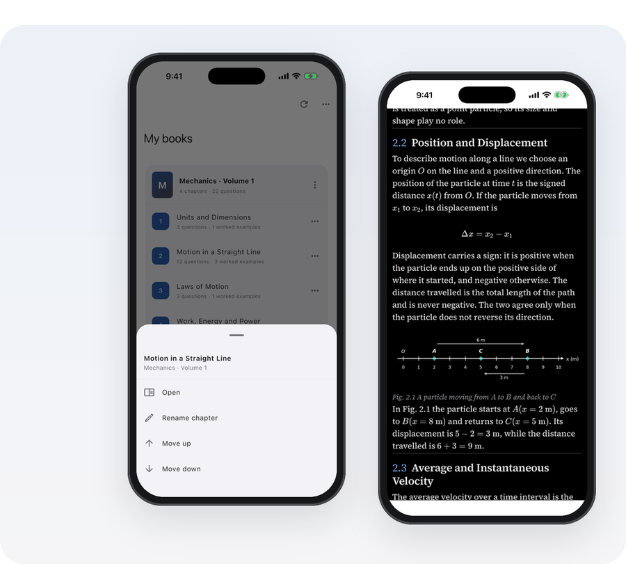 My books with the chapter menu, and a chapter in dark mode